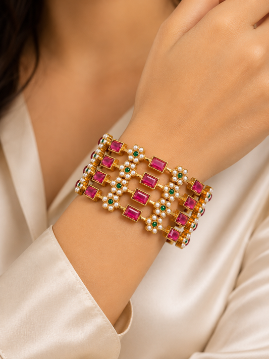Gulnaar Ruby Pearl Heritage Bangles
