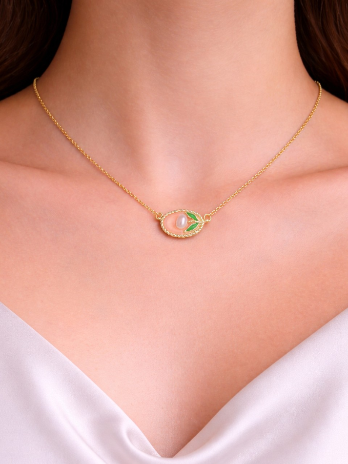 Peach Pearl Charm Necklace
