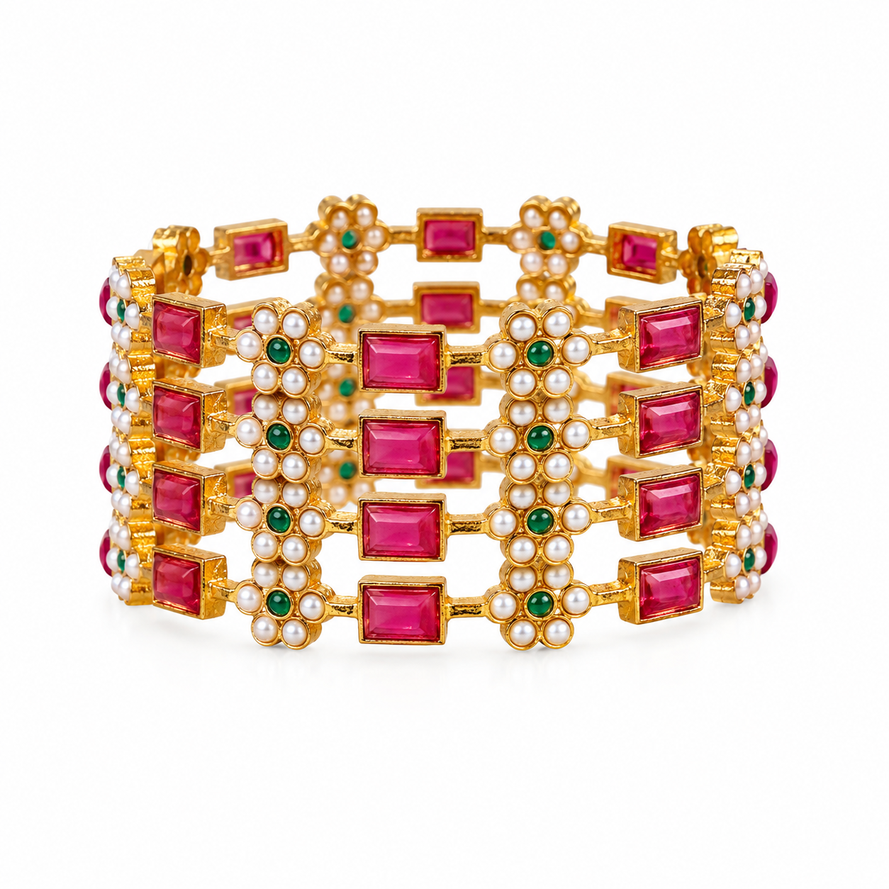 Gulnaar Ruby Pearl Heritage Bangles