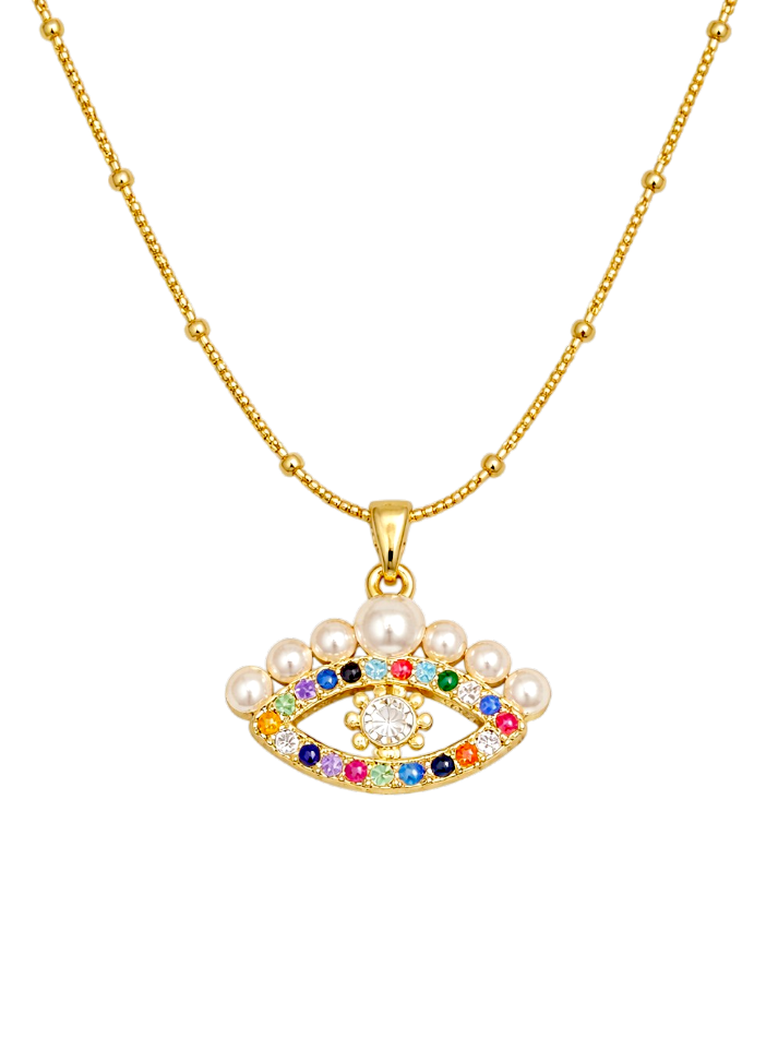 Rainbow Nazar Pearl Necklace 🧿🌈