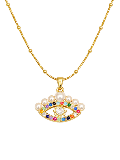 Rainbow Nazar Pearl Necklace 🧿🌈