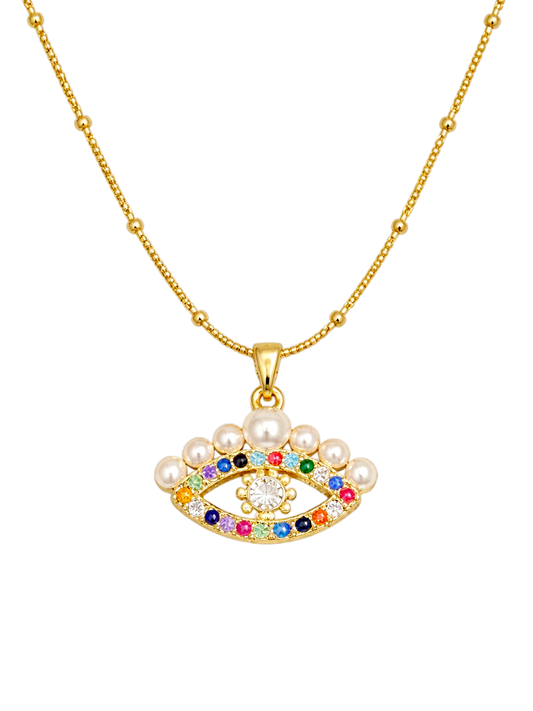 Rainbow Nazar Pearl Necklace 🧿🌈