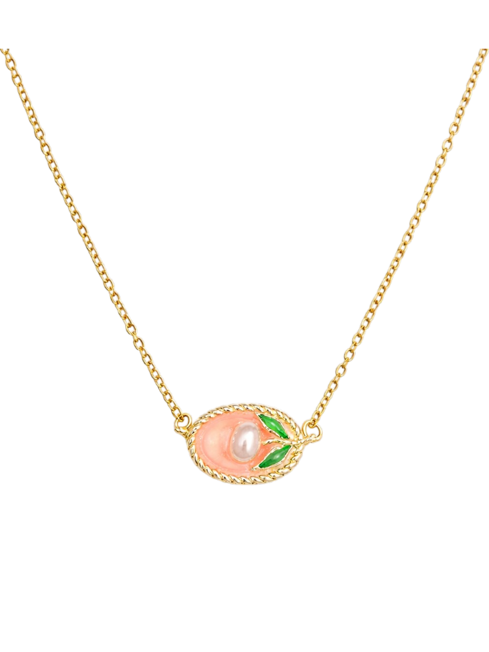 Peach Pearl Charm Necklace