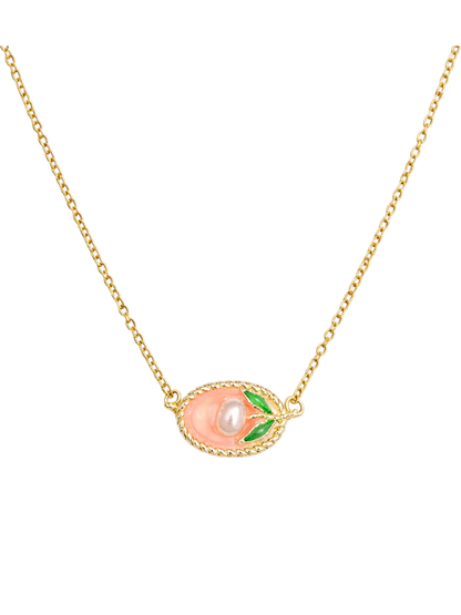 Peach Pearl Charm Necklace
