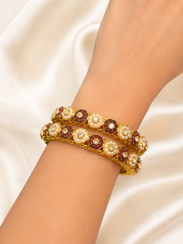 Mehrunisa Polki Pearl Bangles