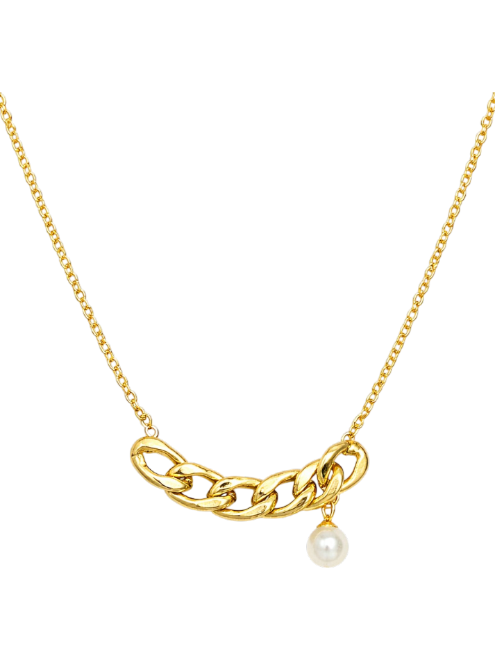 GOLDEN LINK PEARL DROP NECKLACE